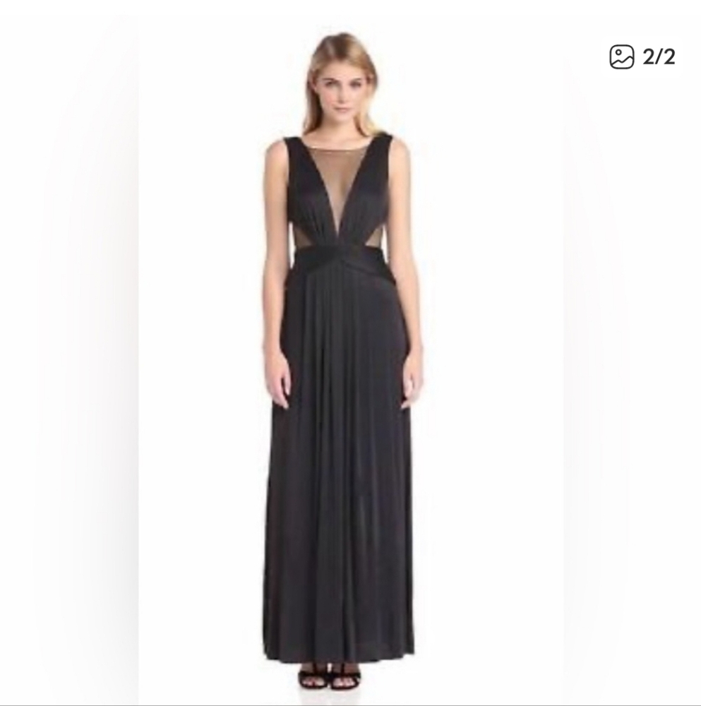 BCBG Elegant Black Backless Dress with Sheer Panels